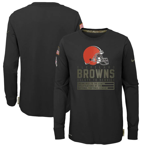 Youth Cleveland Browns Black NFL 2020 Salute To Service Sideline Performance Long Sleeve T-Shirt